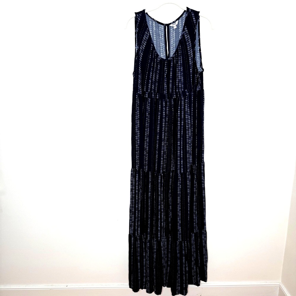 Sonoma Women's L Navy White Pattern Sleeveless‎ Maxi Dress Summer Boho